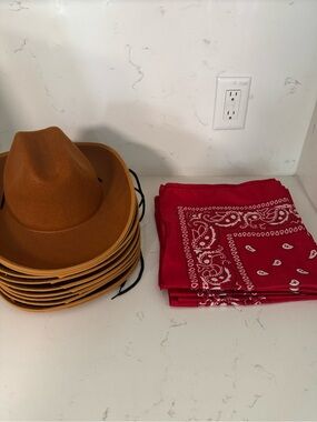 Kids Tan Cowboy Hat with Red Bandanas